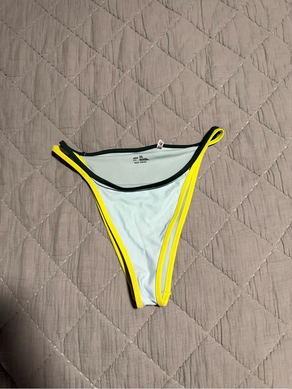 aerie Light Blue Bikini Bottom with Yellow Trim
